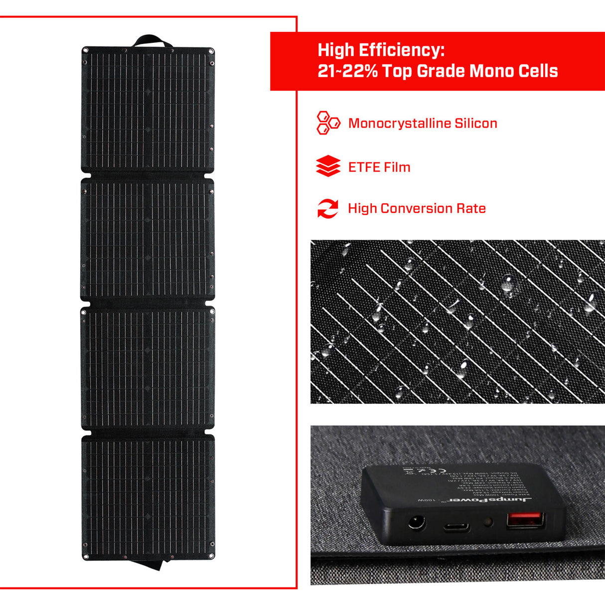 JumpsPower 100W Portable Solar Panel
