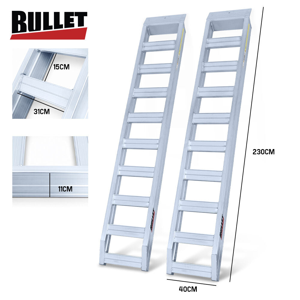 BULLET Pair of 2.3m Aluminium Loading Ramps, 4000kg Total Capacity, Heavy-Duty, Safety Pins, for Car, 4x4, Ride on Mower, ATV, Mini Excavator