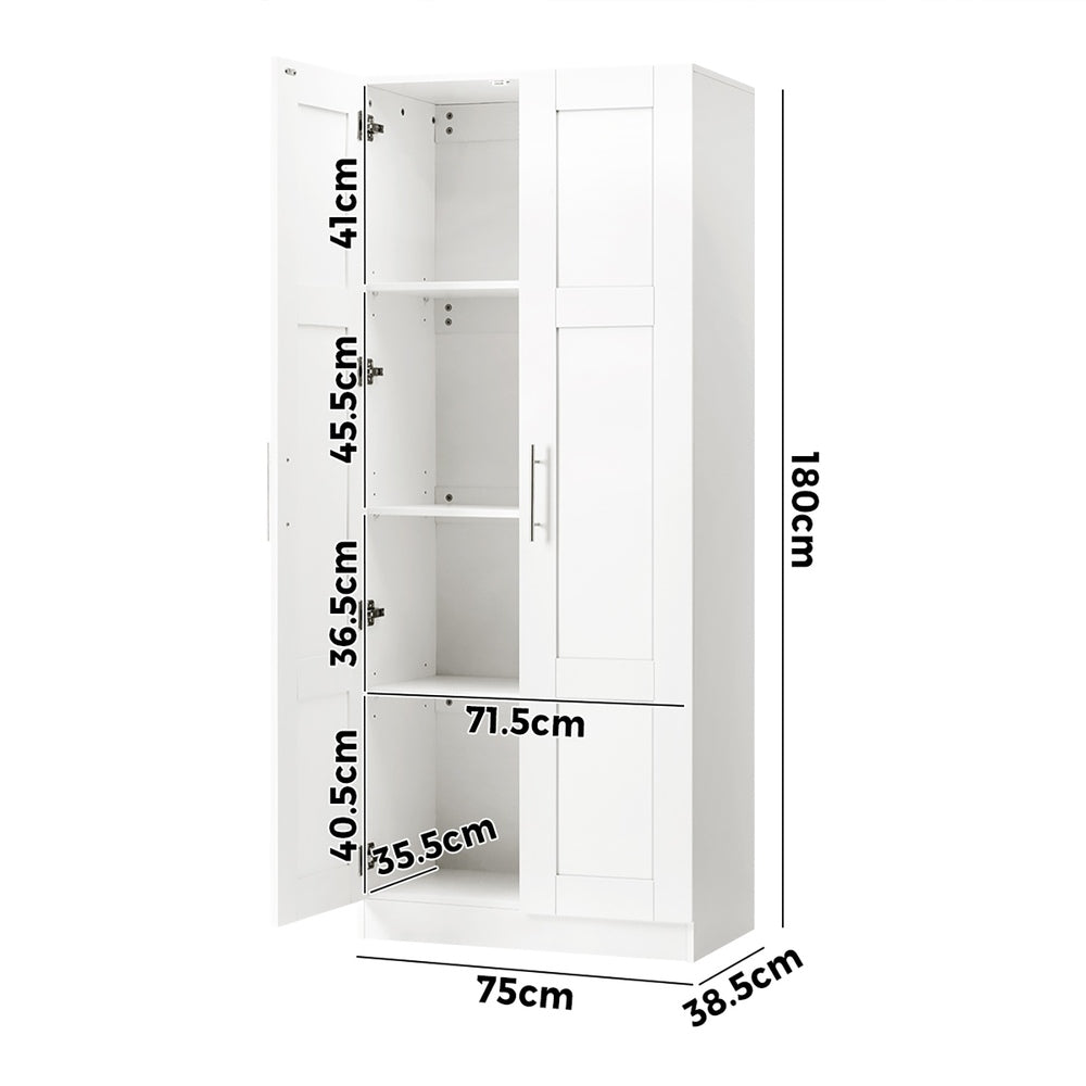 Oikiture Wardrobe Large 2 Doors 4 Shelves White