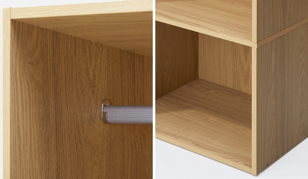 Oikiture Open Wardrobe 2 Shelves Hanging Rail Natural