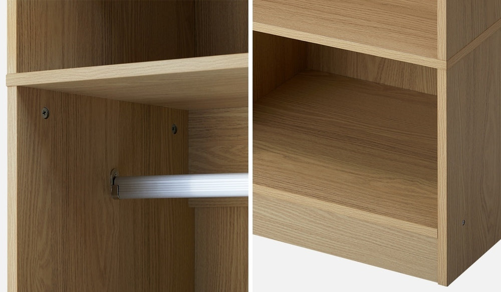 Oikiture Open Wardrobe 3 Drawers Hanging Rail Natural