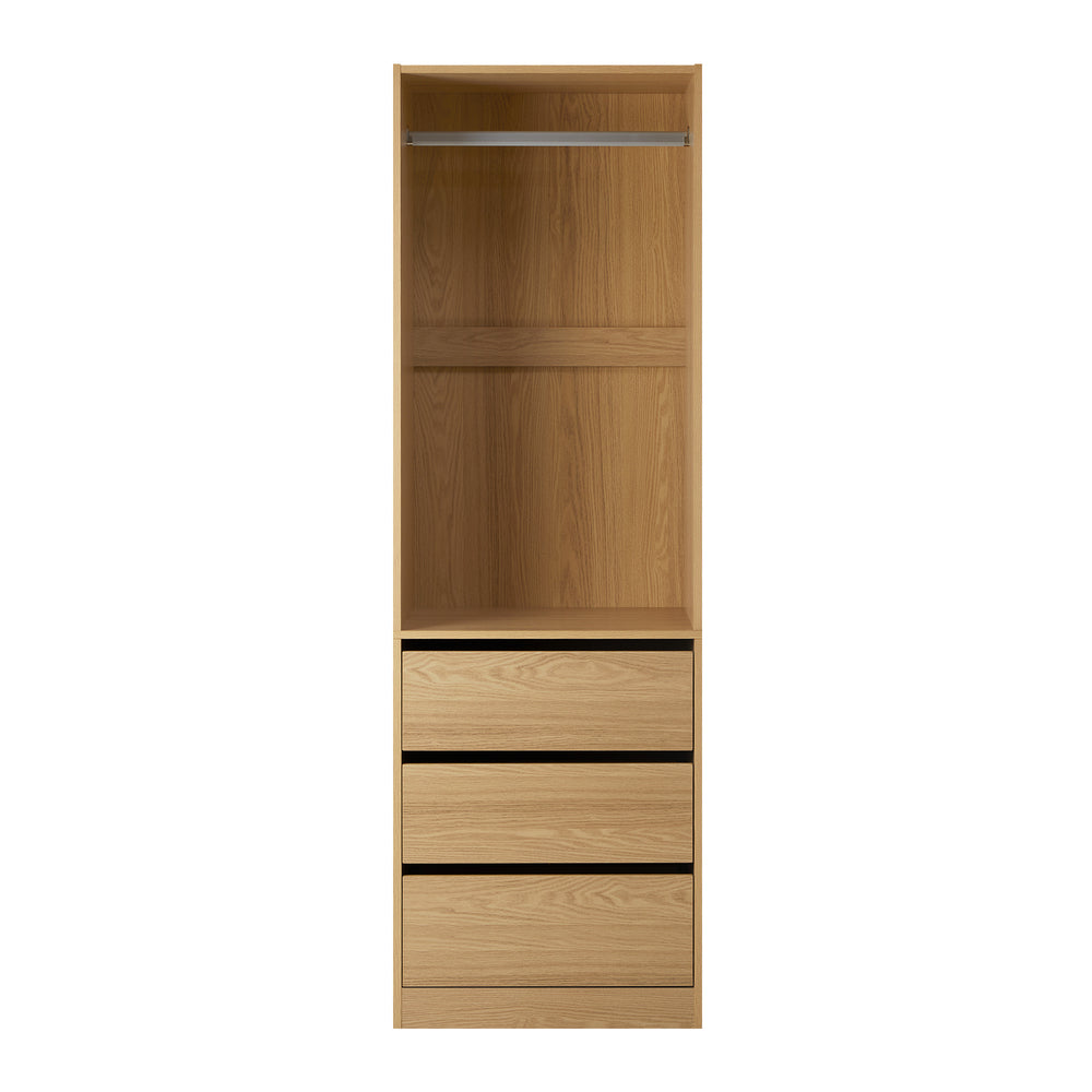 Oikiture Wardrobe 3 Drawers Hanging Rail Natural