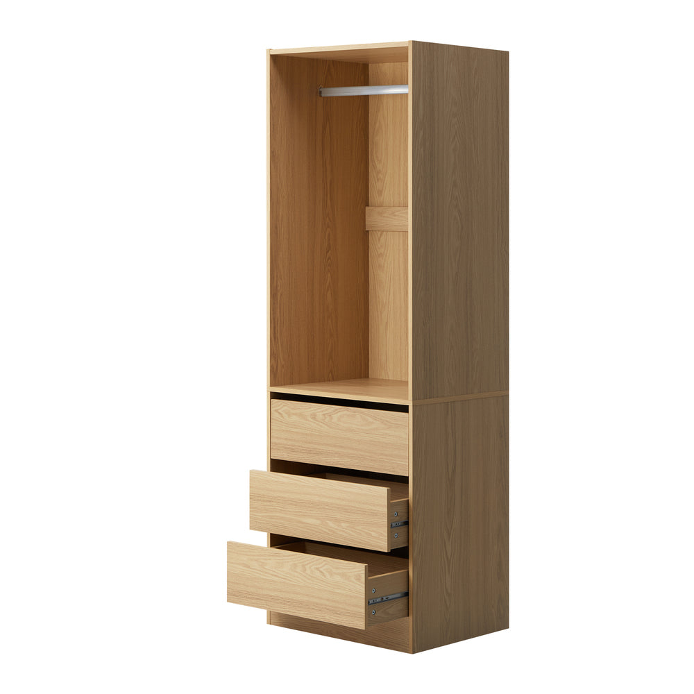 Oikiture Wardrobe 3 Drawers Hanging Rail Natural