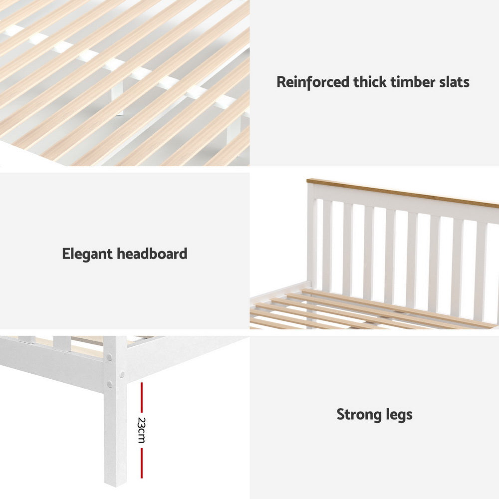 Artiss Bed Frame Double Size Wooden Platform with 2 Storage Drawers White PONY