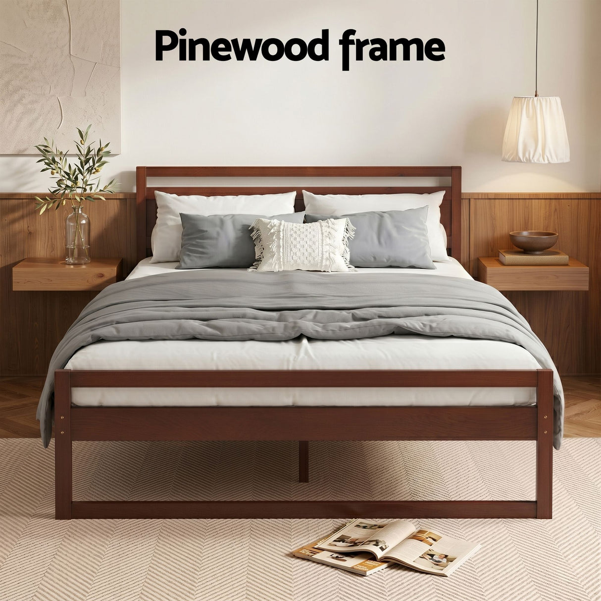 Artiss Bed Frame Queen Size Wooden Walnut WITTON