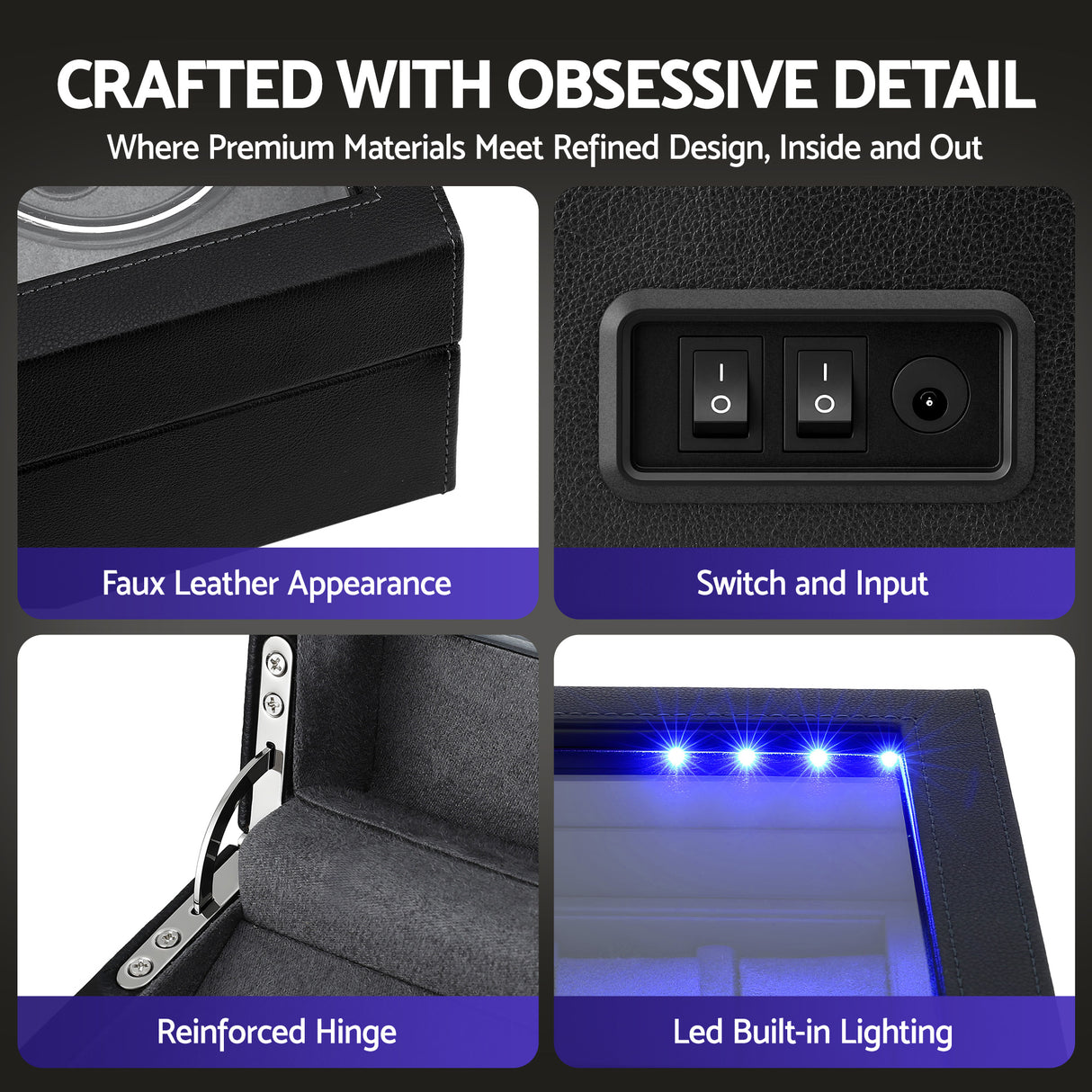 Embellir Watch Winder Automatic Double Watch Winder Box LED Black