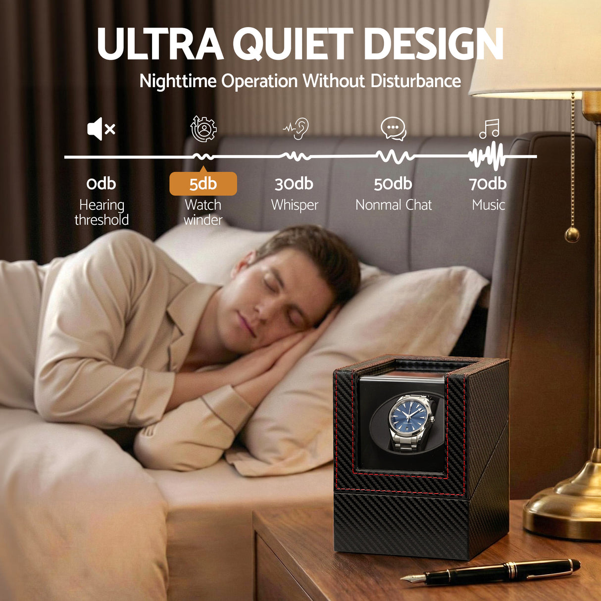 Embellir Watch Winder Box Automatic Single Quiet Carbon Fibre Black