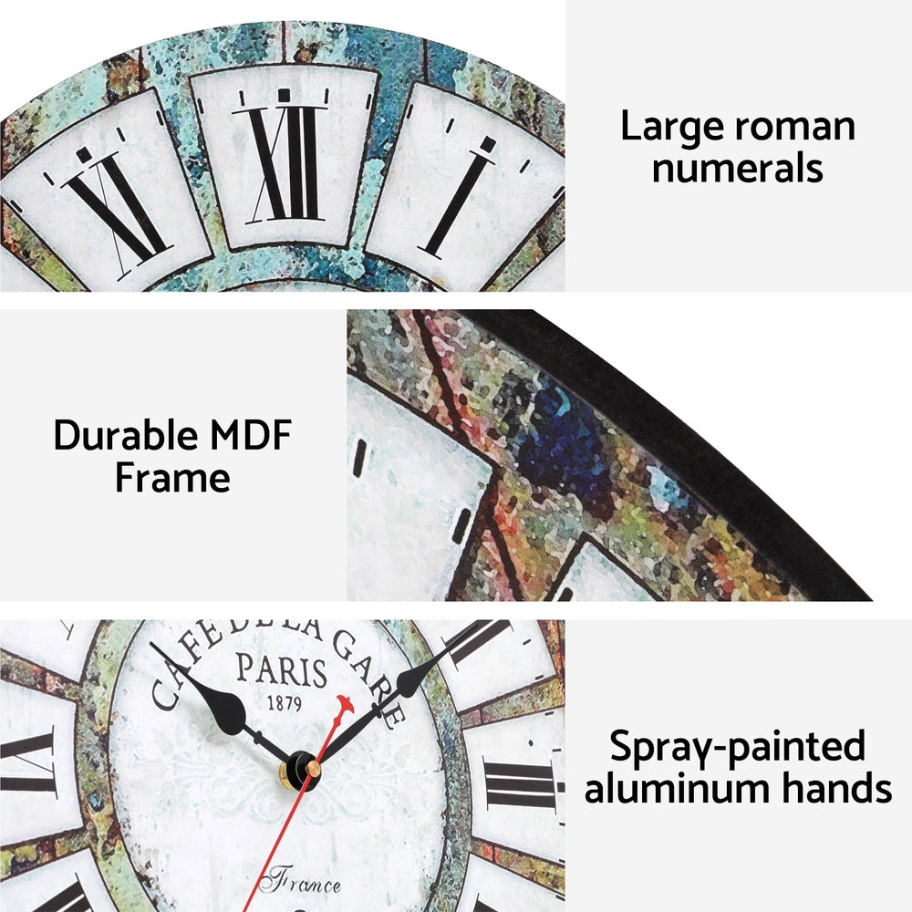 Rustic Charm 40CM Turquoise Wall Clock by Artiss