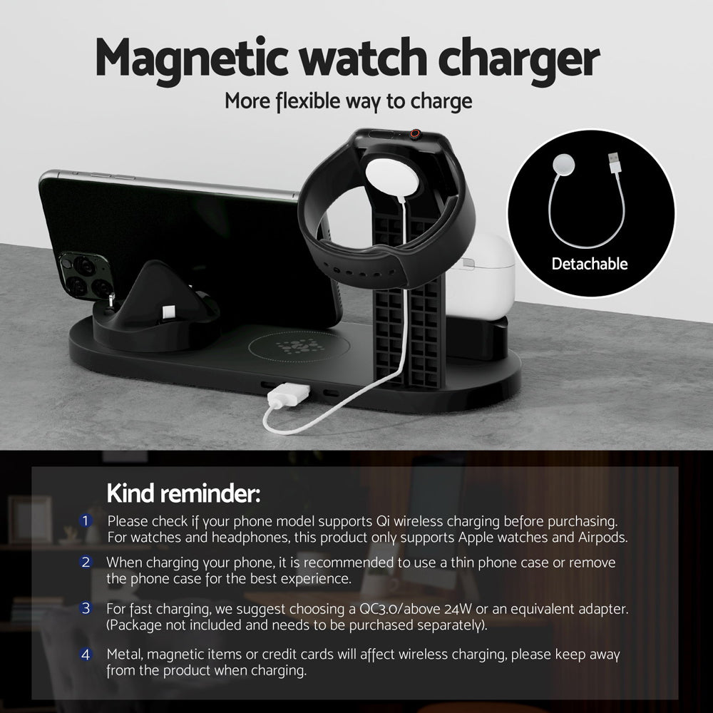 Devanti 15W 4-in-1 Wireless Charging Station for Phones, AirPods, and iWatch
