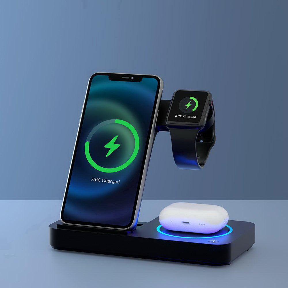 Devanti 4-in-1 Fast Wireless Charging Station for Phones, iWatches & Airpods - Black