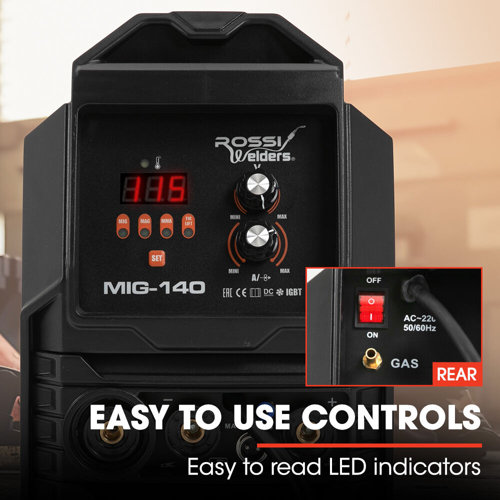 ROSSI 140A MIG/MAG/MMA/ARC/TIG Multi-Purpose Welder MIG-140, Flux/Solid Wire/CO2 Or Argon Gas