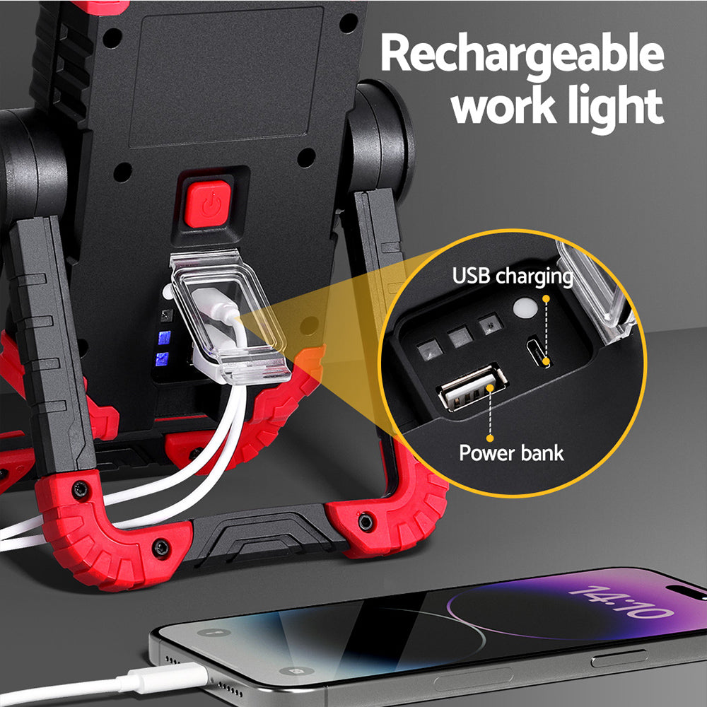 Giantz Portable LED Work Light - Rechargeable Cordless Torch with 360? Rotation and Power Bank??