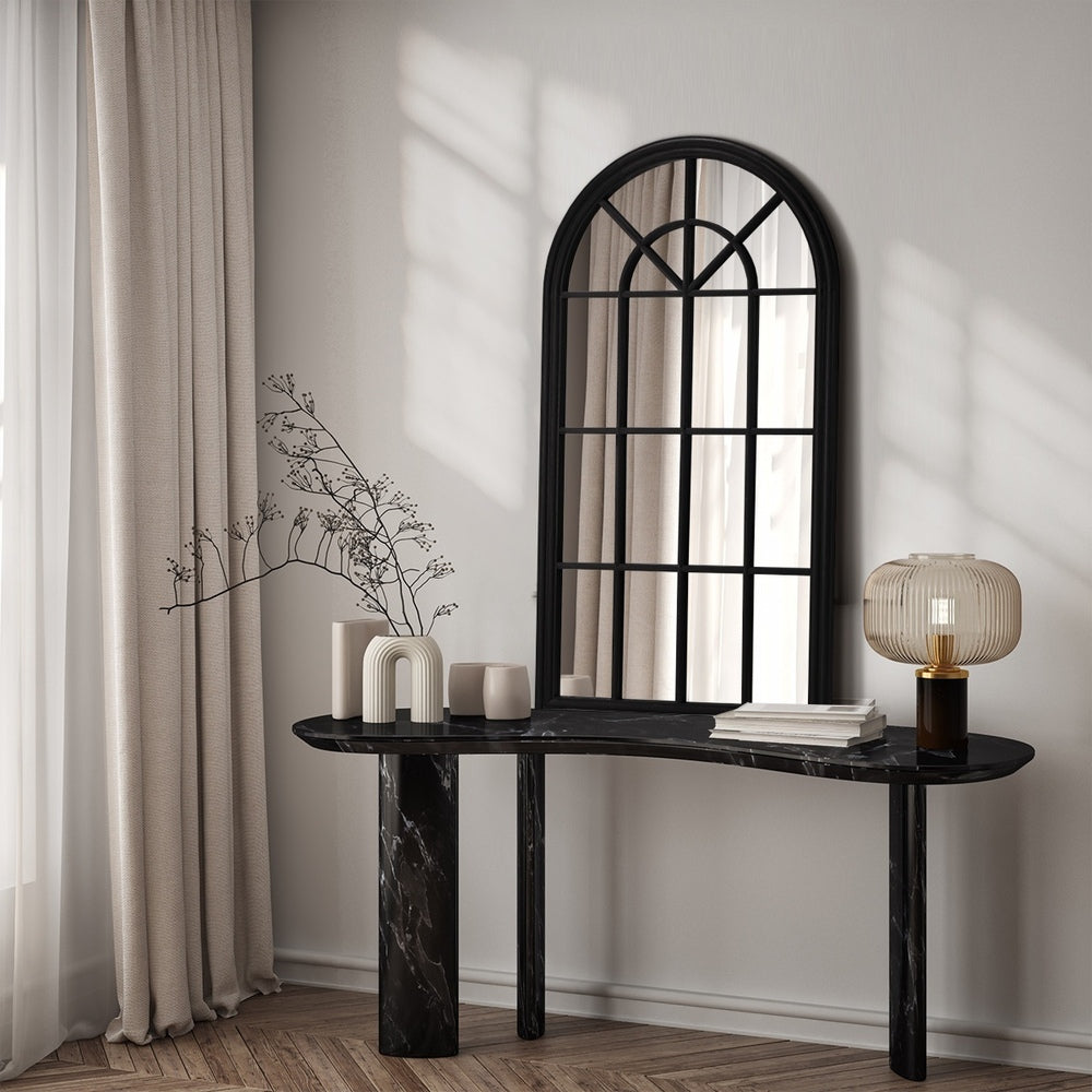 Oikiture 2PC Window Mirror Arched 76x51cm Wooden Black