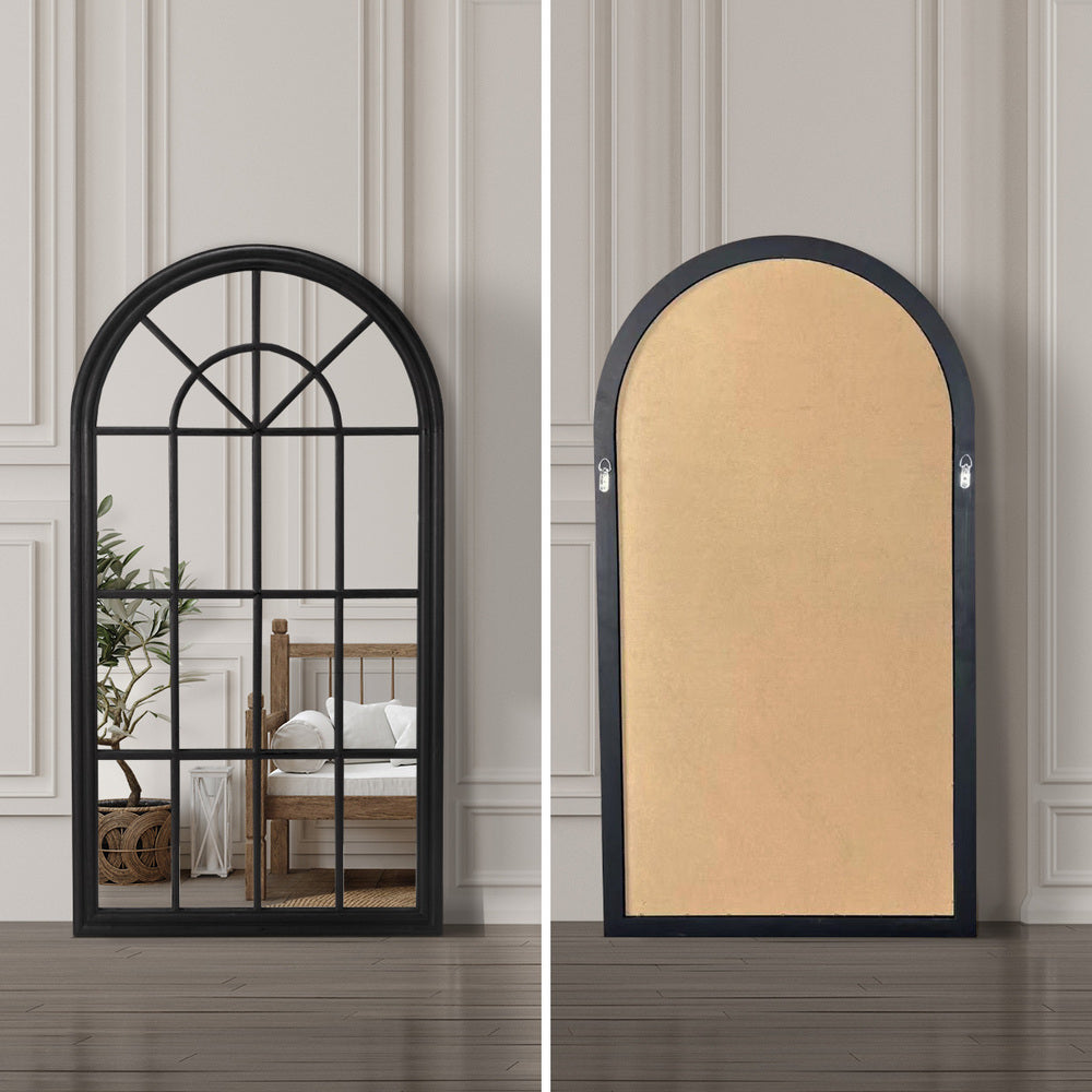 Oikiture 2PC Window Mirror Arched 76x51cm Wooden Black