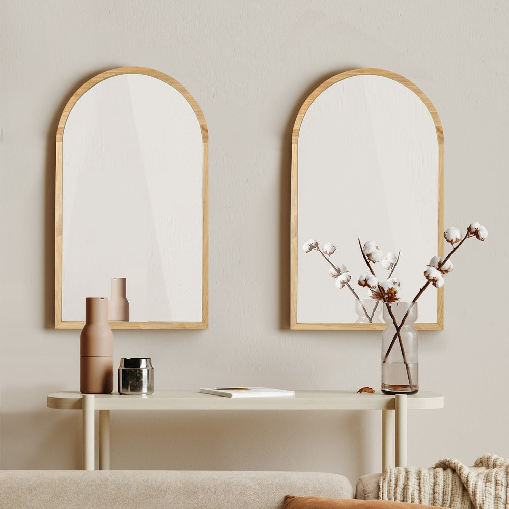 Oikiture Arched Wall Mirrors 86x50cm Wooden Set of 2