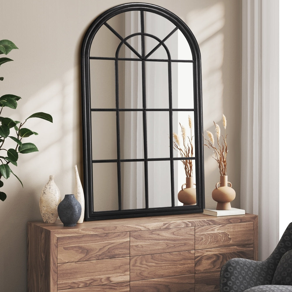 Oikiture Window Mirror Arched Wall Mirror 130x70cm Black