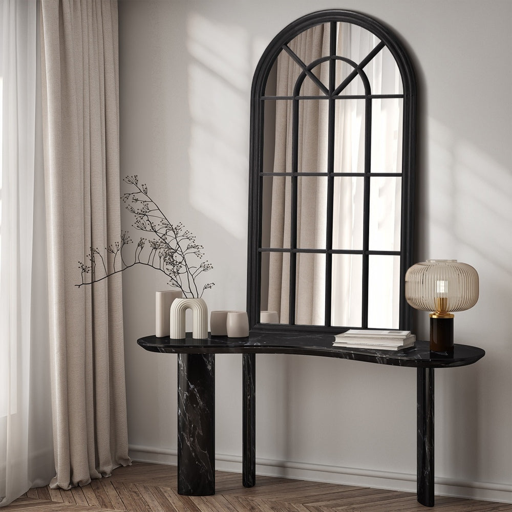 Oikiture Window Mirror Arched Wall Mirror 130x70cm Black