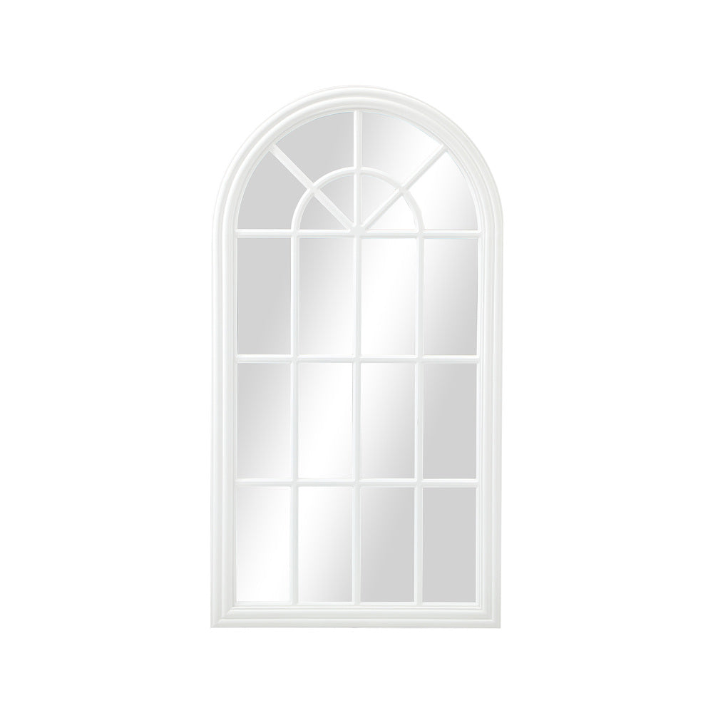 Oikiture Wooden Window Mirror Arched Wall Mirrors 130x70cm White