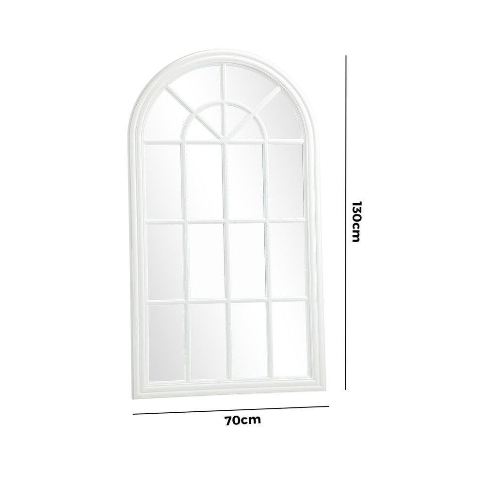 Oikiture Wooden Window Mirror Arched Wall Mirrors 130x70cm White