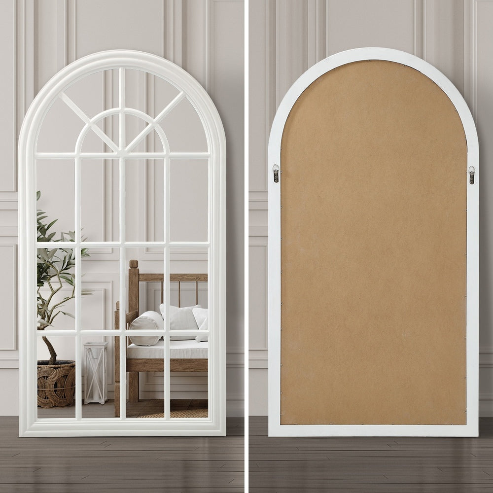 Oikiture Wooden Window Mirror Arched Wall Mirrors 130x70cm White