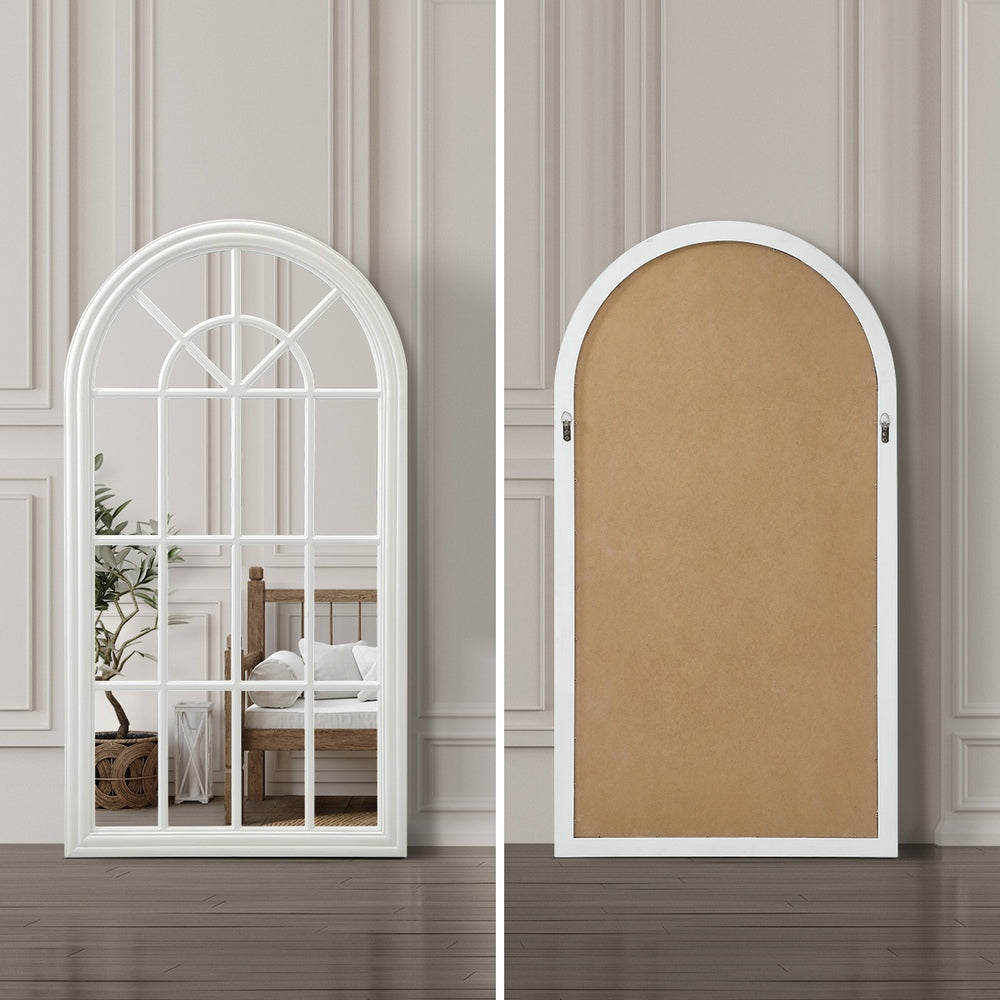 Oikiture 2PC Window Mirror Arched Wall Mirrors 76x51cm Wooden White