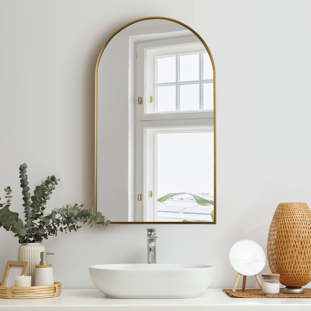 Oikiture Wall Mirror 86x50cm Arched Gold