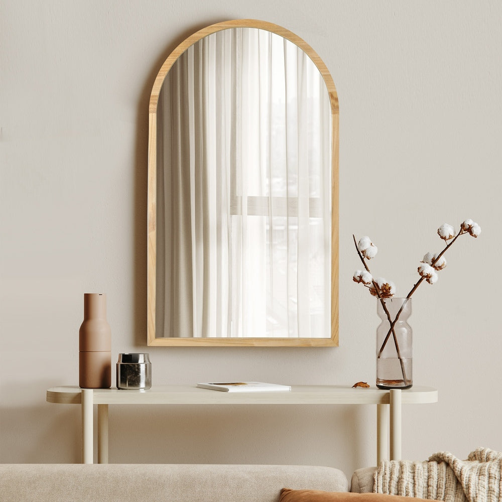Oikiture Wall Mirror Wooden Frame Arched 86 x 50cm