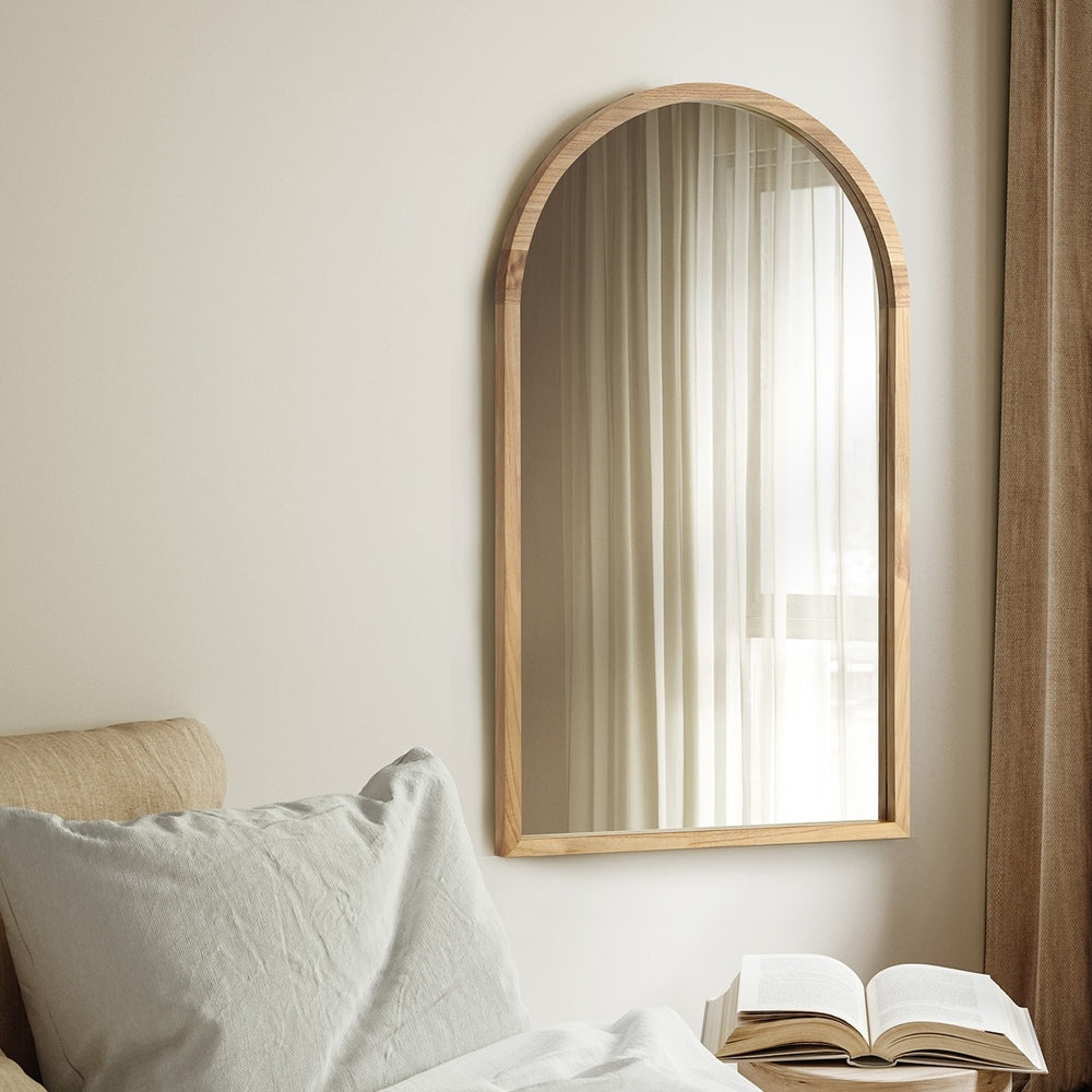 Oikiture Wall Mirror Wooden Frame Arched 86 x 50cm