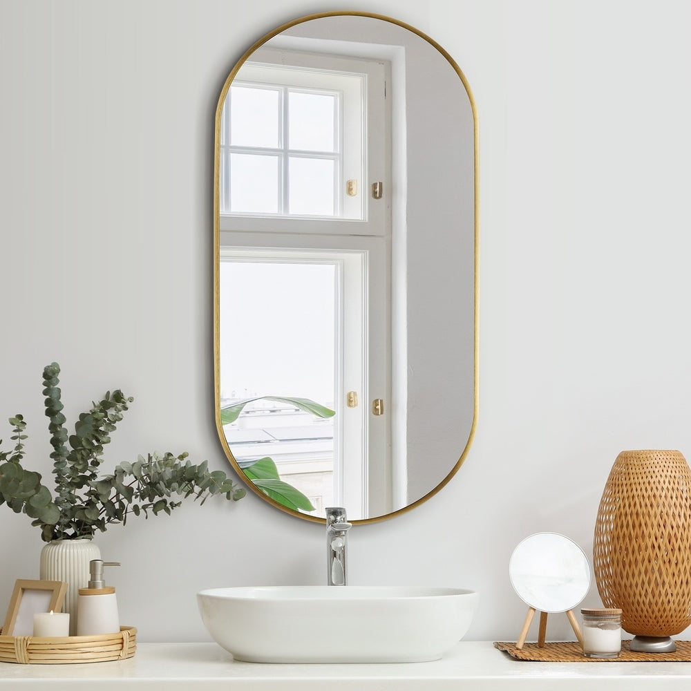 Oikiture Wall Mirror Oval Gold 84x50cm