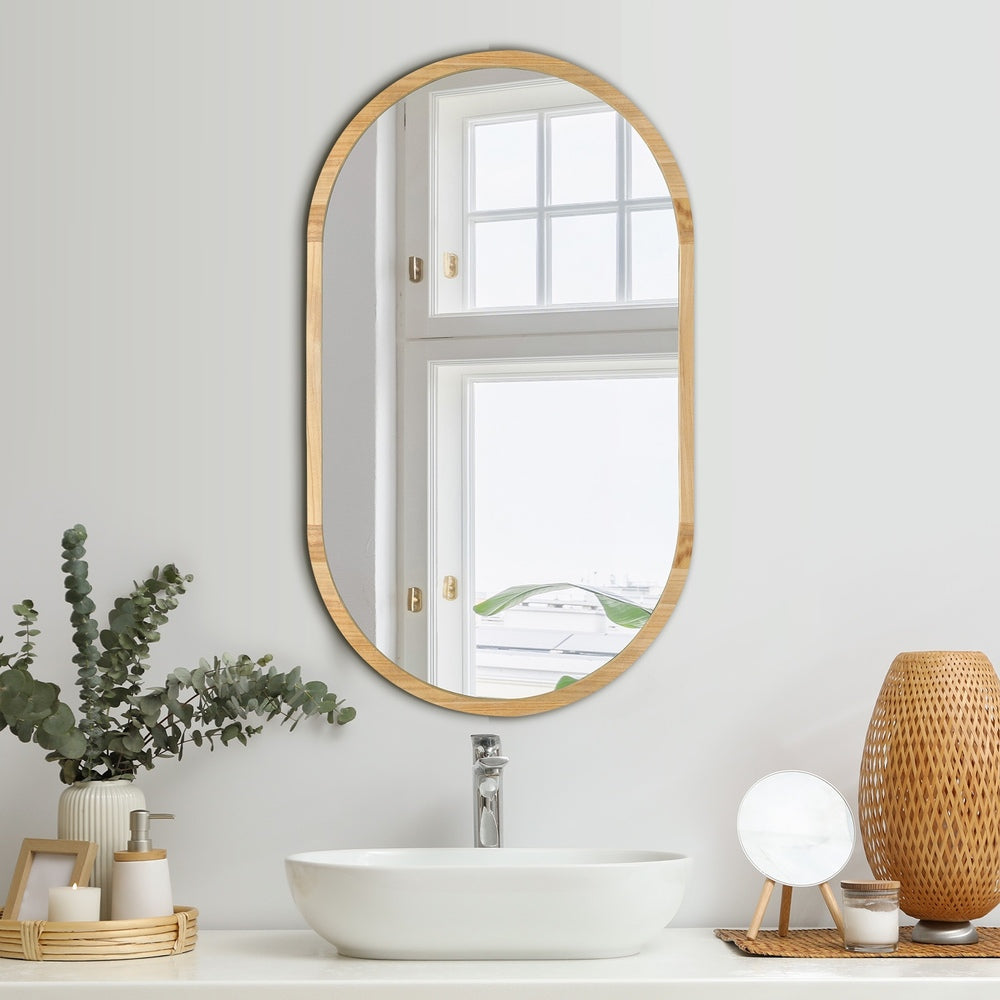 Oikiture Wall Mirror Oval Wooden 84x50cm