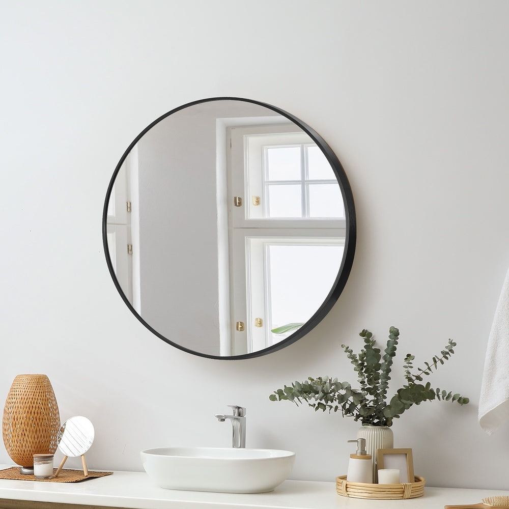 Oikiture Wall Mirror Round 50cm Black