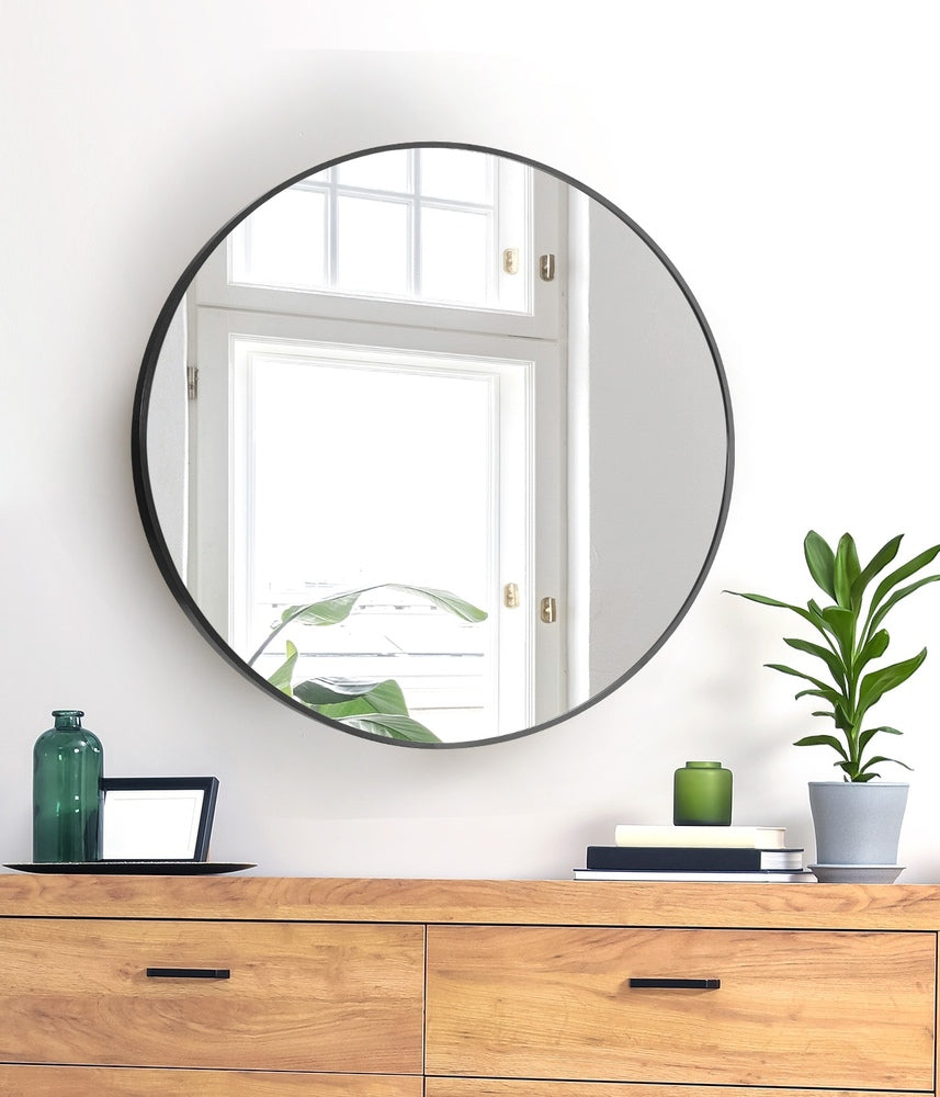 Oikiture Wall Mirror Round 50cm Black