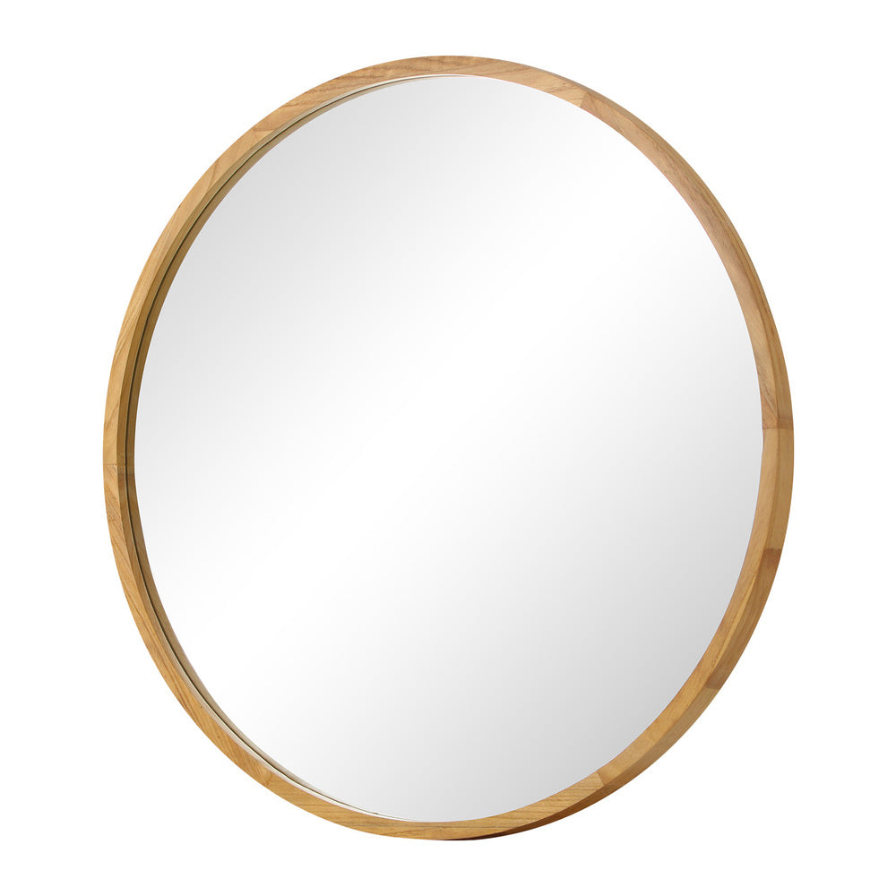 Oikiture Round Wall Mounted Mirror with Wood Frame 50cm