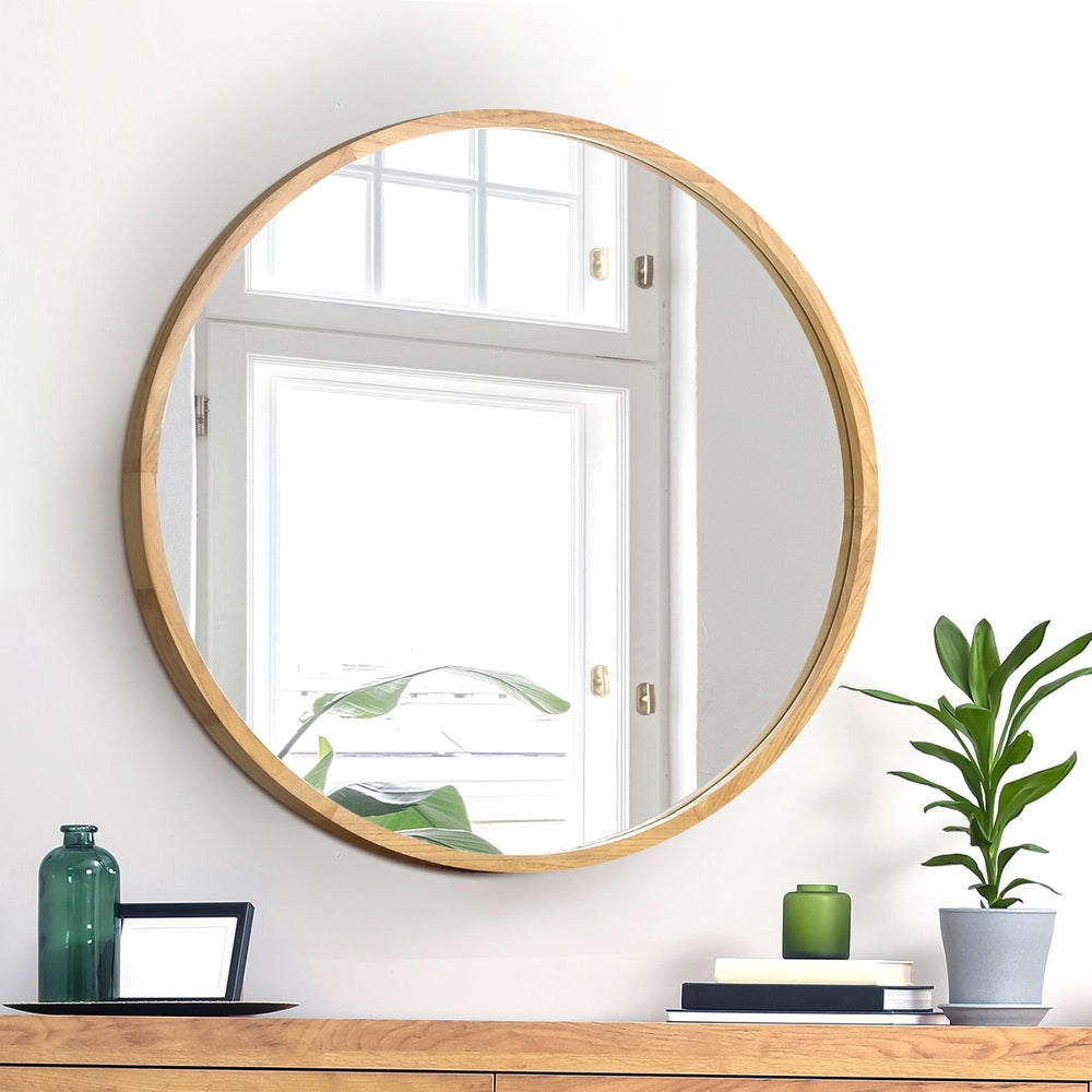 Oikiture Wall Mirror with Wood Frame 60cm Round