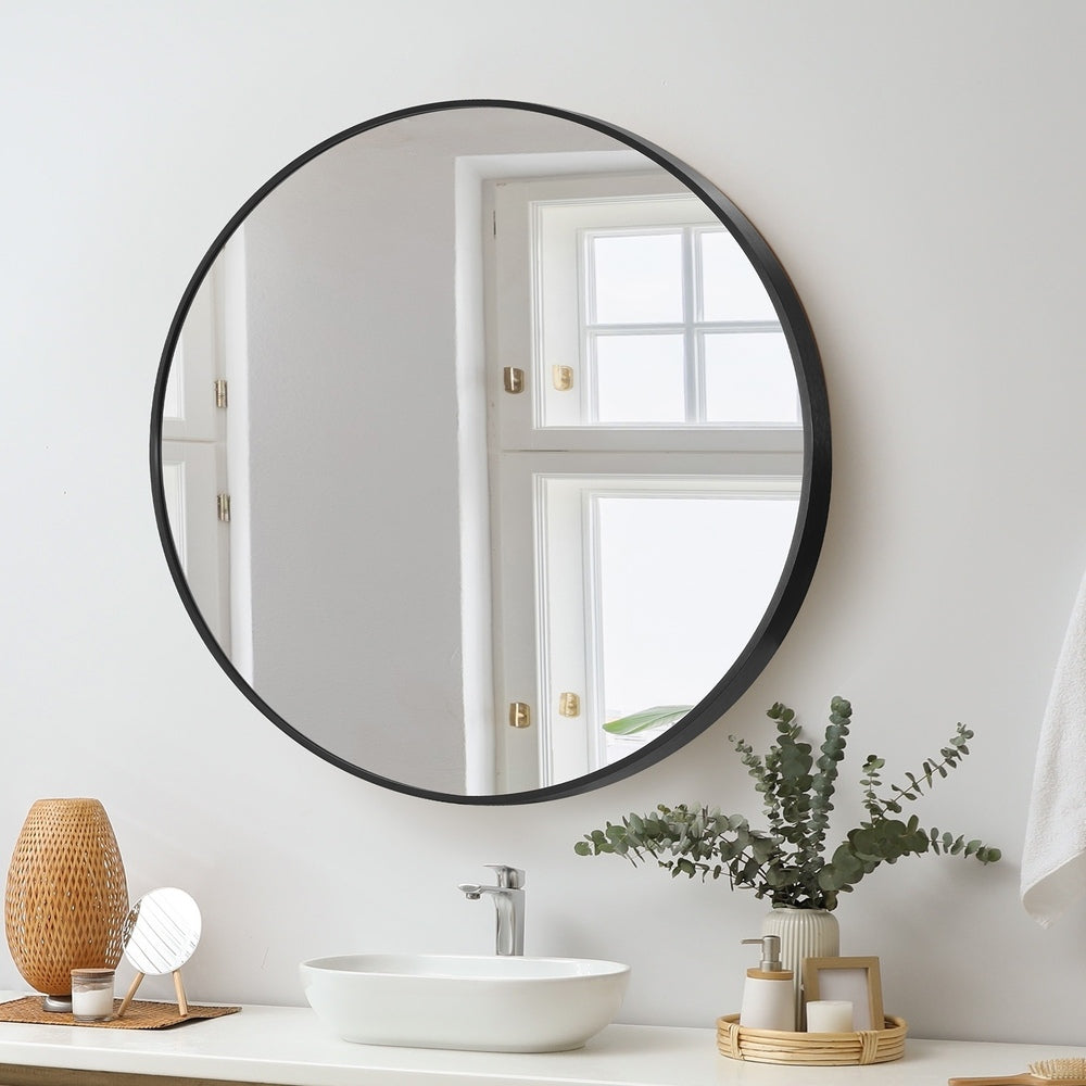 Oikiture Wall Mirror Round 70cm Black