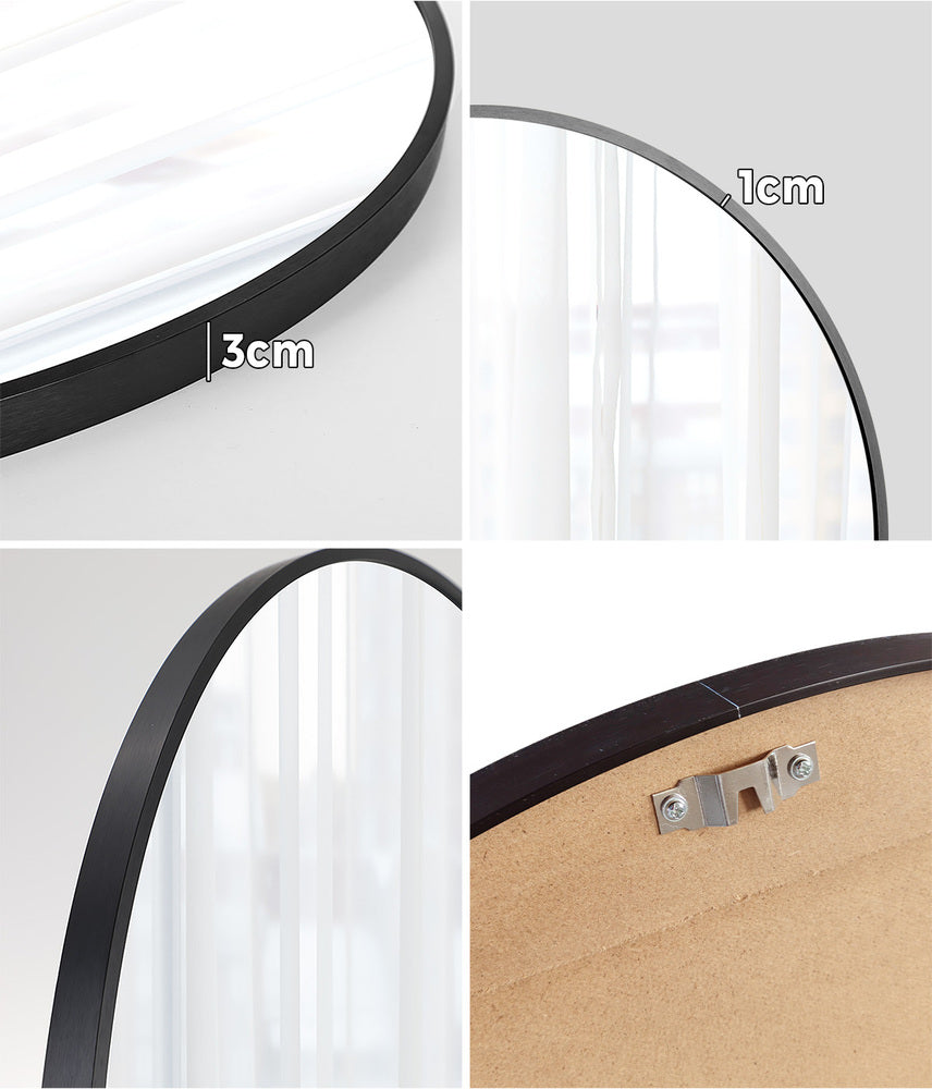 Oikiture Wall Mirror Round 70cm Black