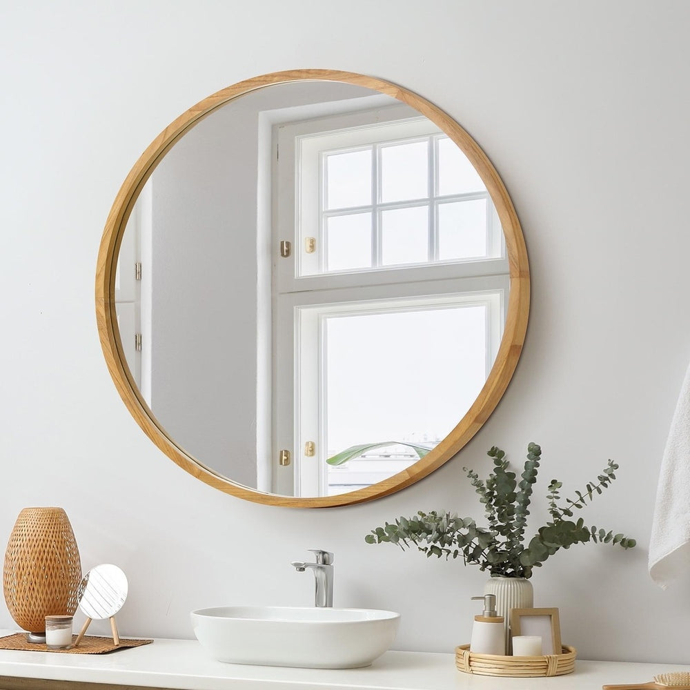 Oikiture Wall Mirror with Wood Frame 70cm Round