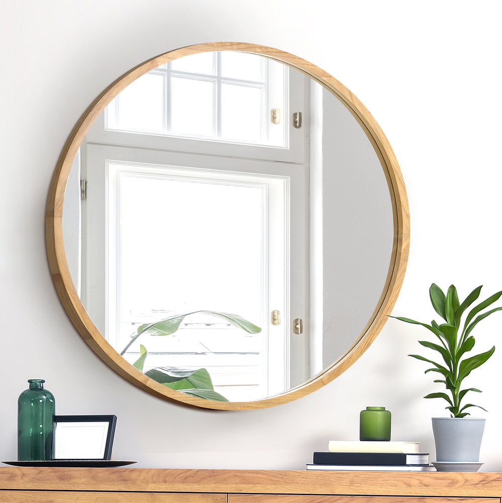 Oikiture Wall Mirror with Wood Frame 70cm Round