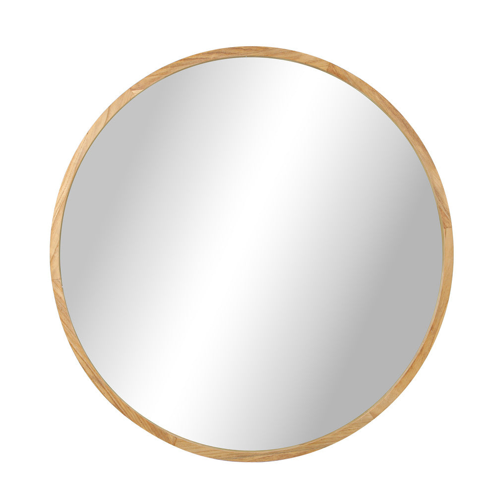 Oikiture Wall Mirror with Wood Frame 80cm Round