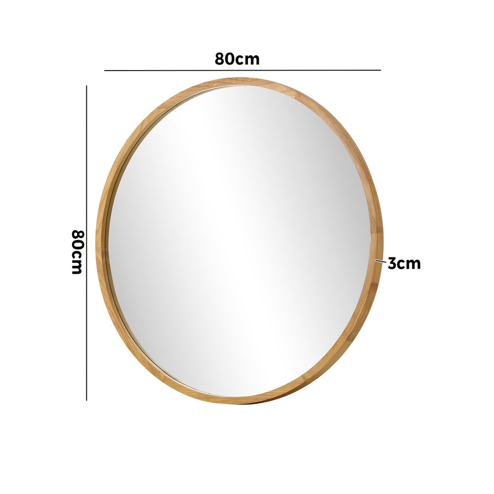 Oikiture Wall Mirror with Wood Frame 80cm Round