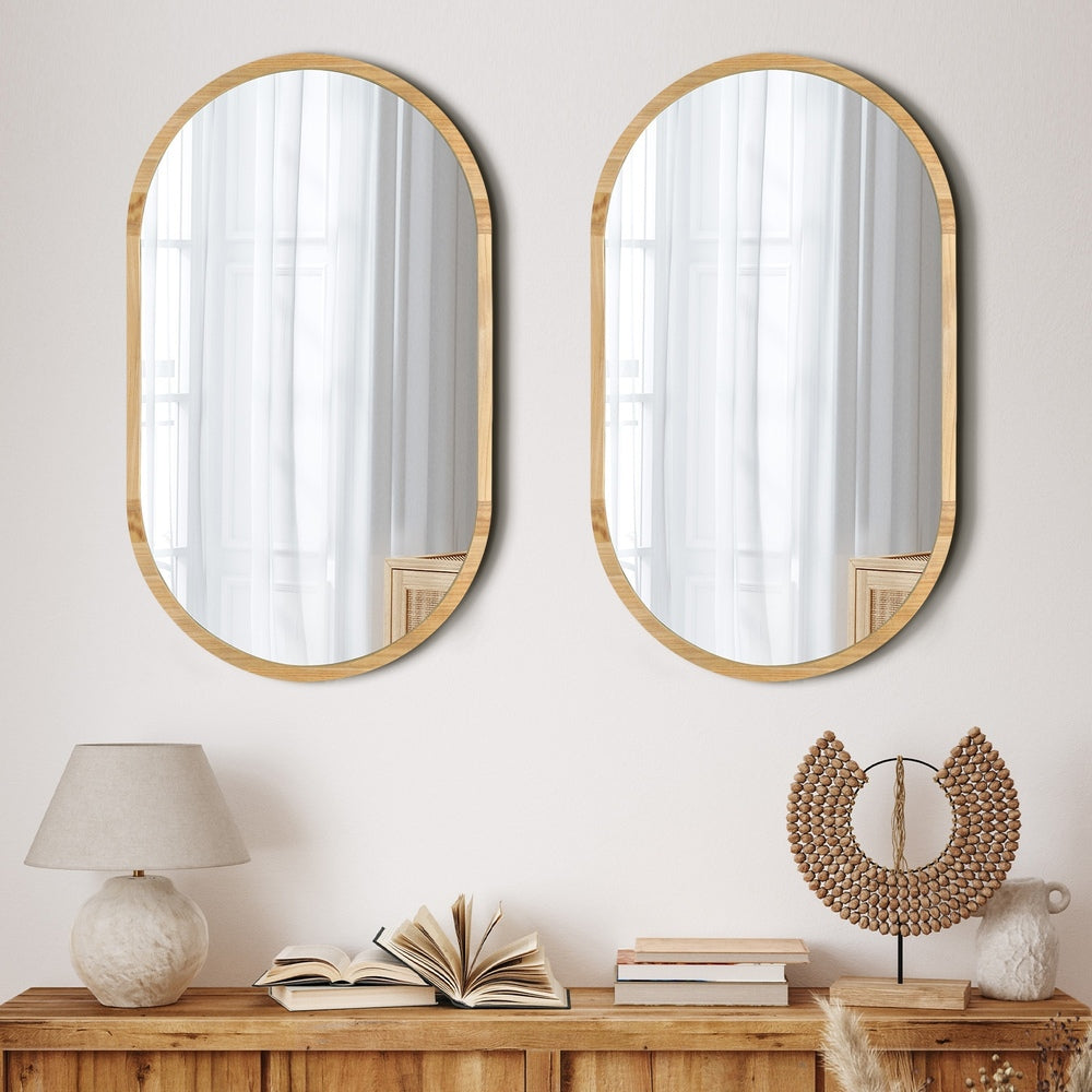 Oikiture Wooden Wall Mirrors Oval Mirror 84x50cm Set of 2