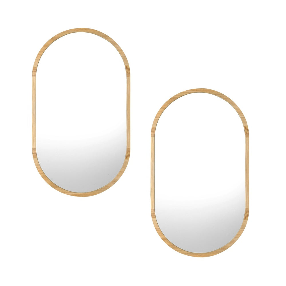 Oikiture Wooden Wall Mirrors Oval Mirror 84x50cm Set of 2