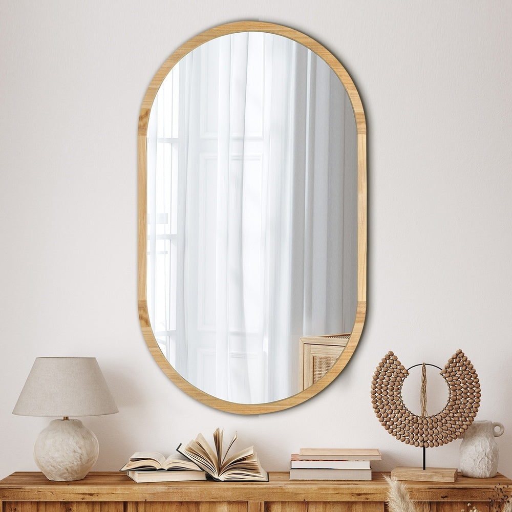 Oikiture Wooden Wall Mirrors Oval Mirror 84x50cm Set of 2