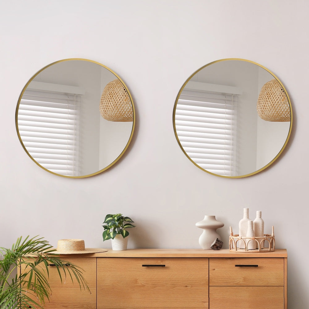 Oikiture Wall Mirrors Round 60cm Gold Set of 2