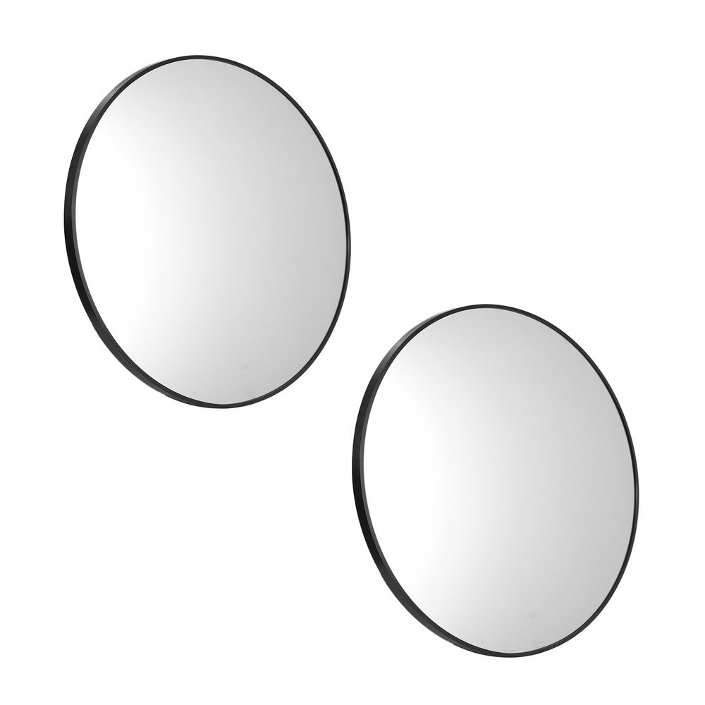 Oikiture Wall Mirrors Round 80cm Black Set of 2