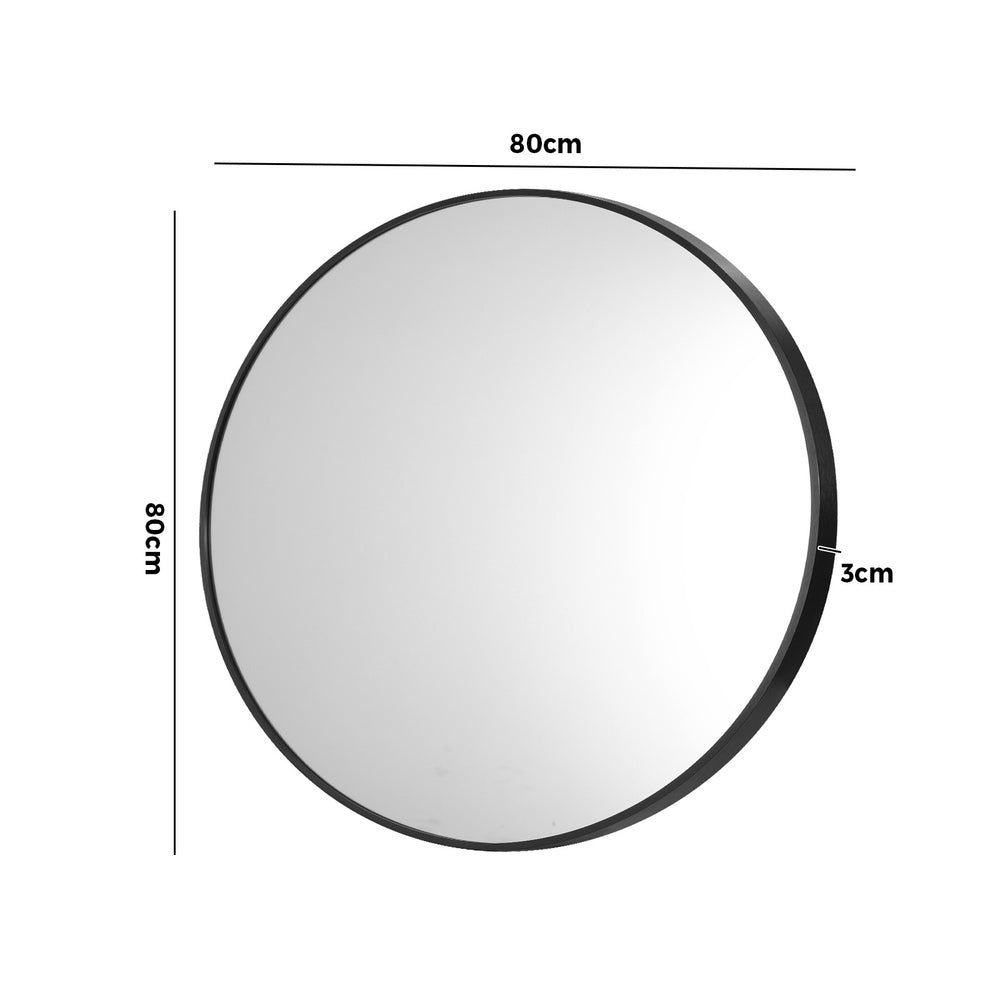 Oikiture Wall Mirrors Round 80cm Black Set of 2