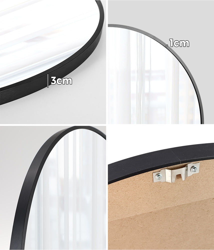 Oikiture Wall Mirrors Round 80cm Black Set of 2