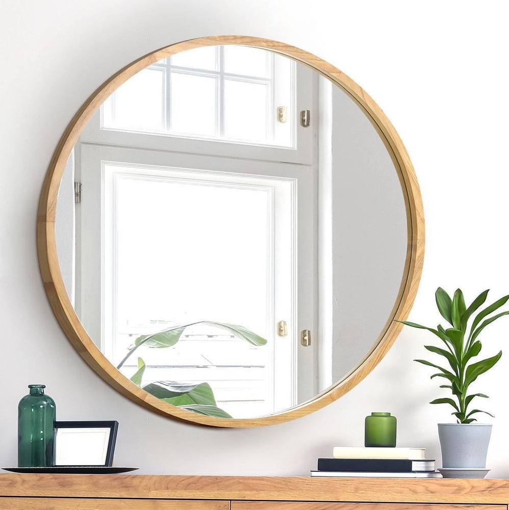 Oikiture Wall Mirrors Round 80cm Wooden Set of 2