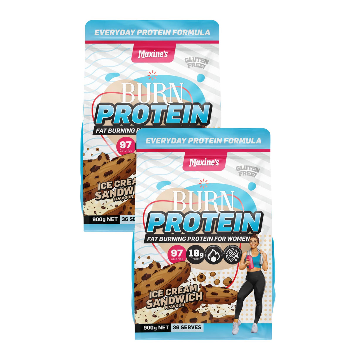 Maxines Burn Protein Ice Cream Sandwich 900g x2-2017004947559813120