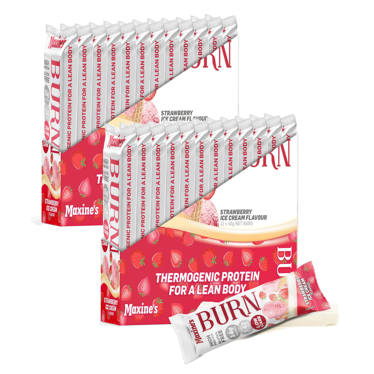 Maxines Burn Strawberry Ice Cream Bar 12x40g x2-2017004945668182016